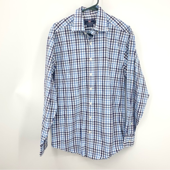 Vineyard Vines Men Size Medium Shirt Button Down Top Blue Checkered Plaid Tucker - Picture 1 of 5